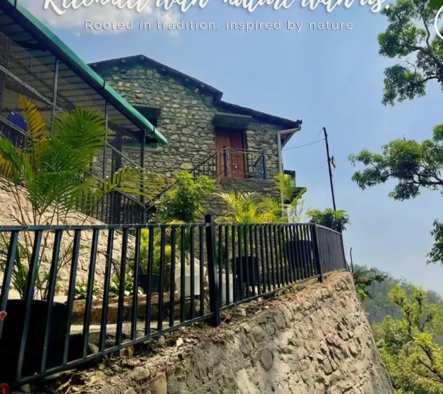 Stone walls that remember the mountains. A verandah that asks you to sit a little longer._This is what a slow morning looks like at a Himalayan retreat_ su(